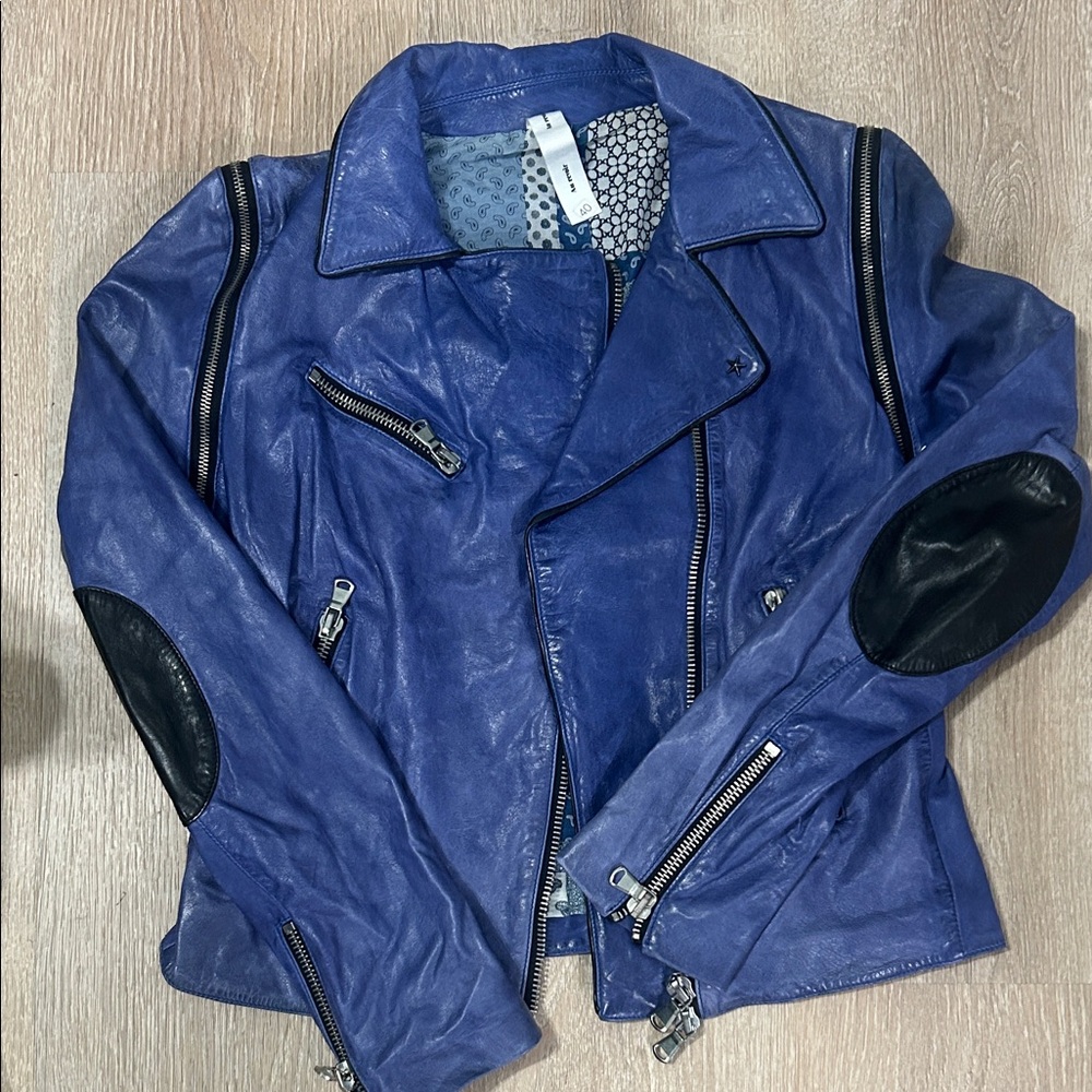 Blue leather jacket